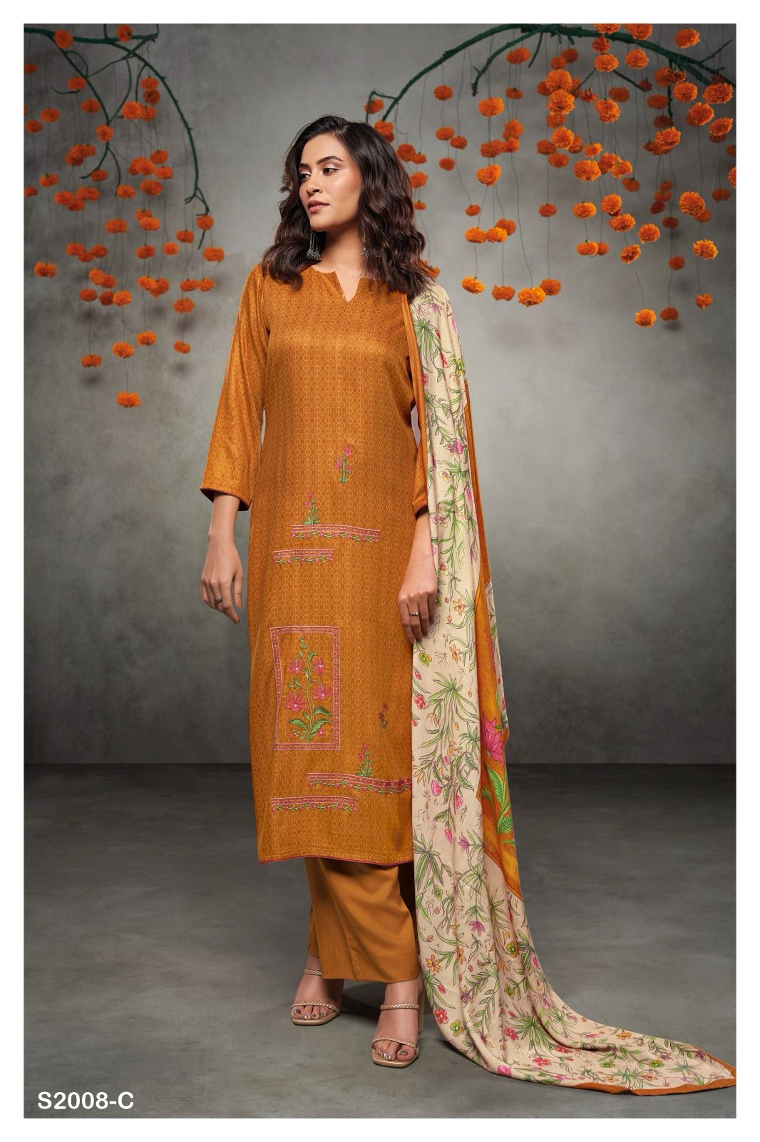 Variyan 2008 By Ganga Printed Pashmina Dress Material